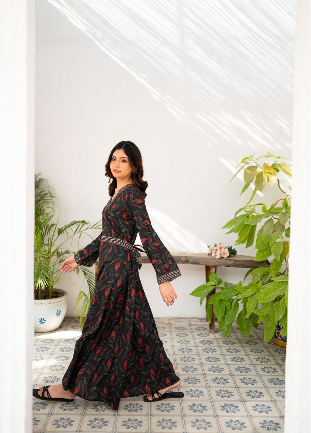 Fusion by Zauk Women RTW Printed Charcoal Black Printed Long Dress 1 Piece - Casual Collection