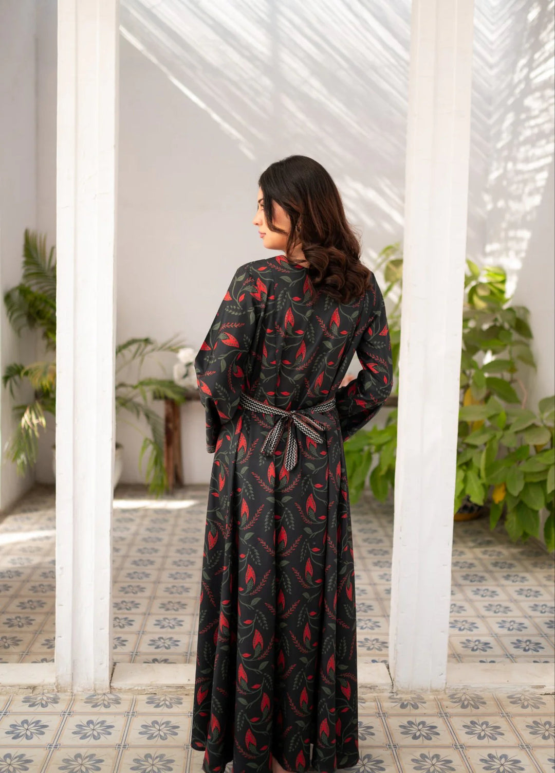 Zauk Women RTW Printed Wrinkle Free Crepe Maxi Suit ZK26RC Charcoal Black Printed Long Dress ZAU-CBPLD - Casual Collection