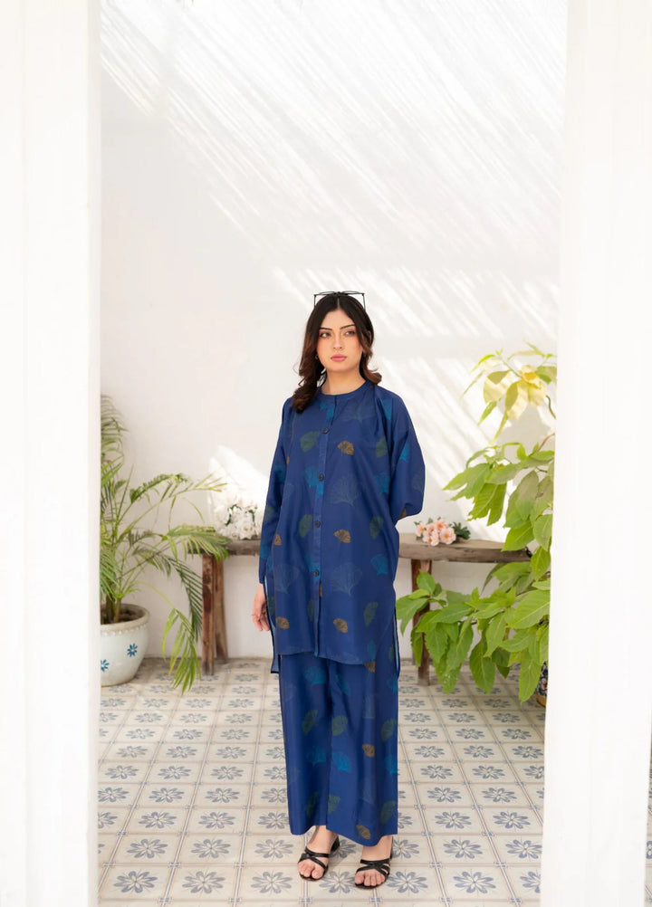 Zauk Women RTW Printed Wrinkle Free Crepe 2 Piece Suit ZK26RC Navy Blue Vector ZAU-NBV - Casual Collection