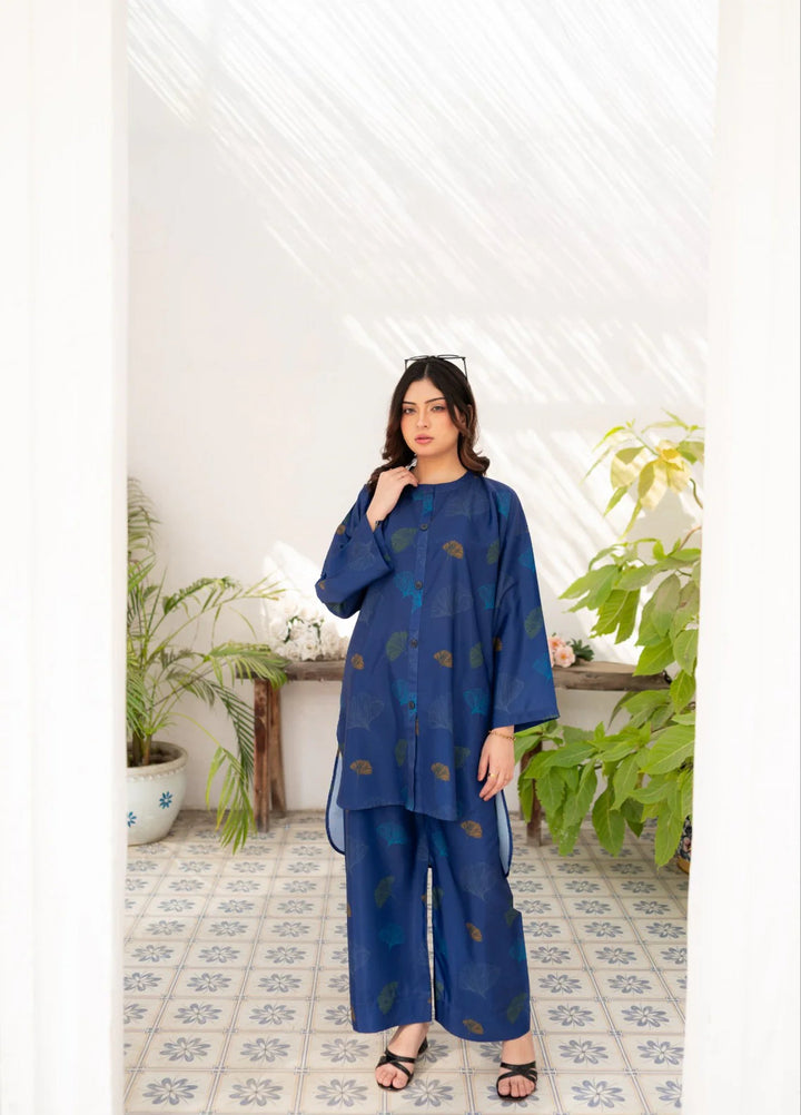 Zauk Women RTW Printed Wrinkle Free Crepe 2 Piece Suit ZK26RC Navy Blue Vector ZAU-NBV - Casual Collection