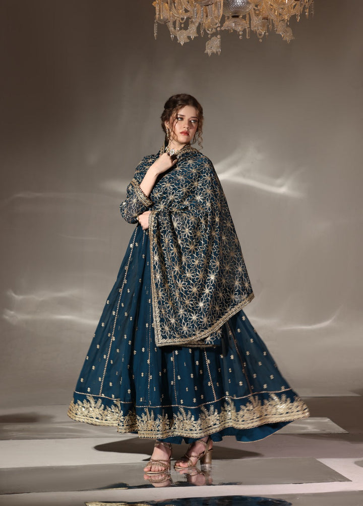 Unss Apparel Women Pret Embroidered Chiffon 3 Piece Suit Noor Peacock - Festive Collection