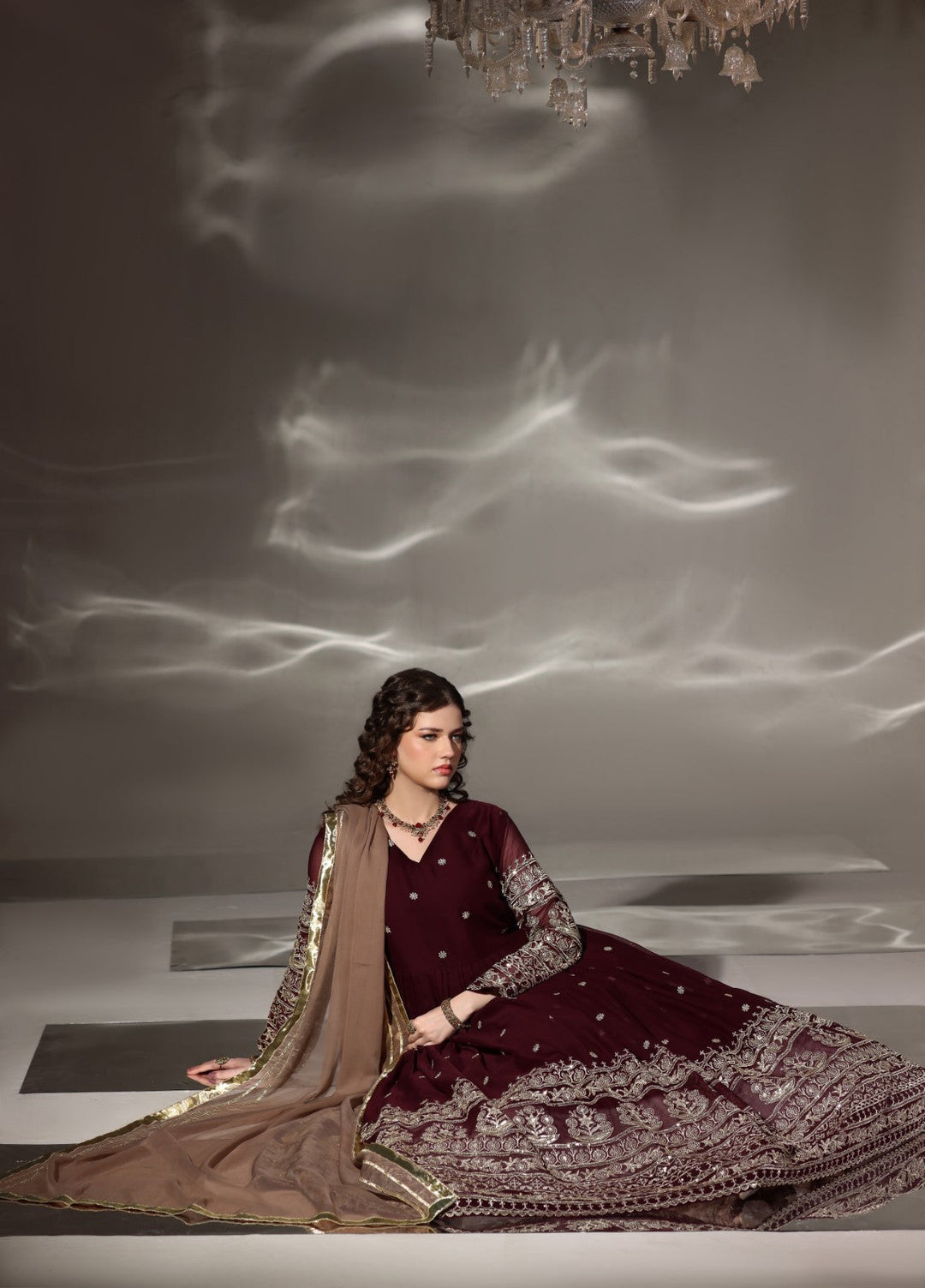 Unss Apparel Women Pret Embroidered Chiffon 3 piece suit Miraal Maroon 3 Pieces Suit - Festive Collection