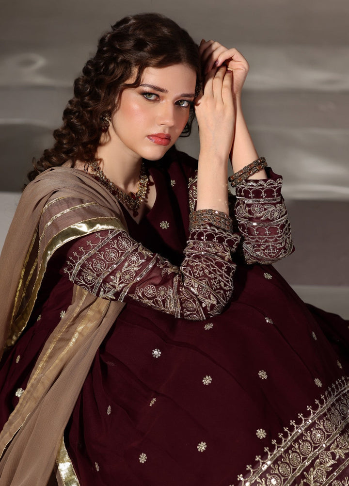 Unss Apparel Women Pret Embroidered Chiffon 3 piece suit Miraal Maroon 3 Pieces Suit - Festive Collection