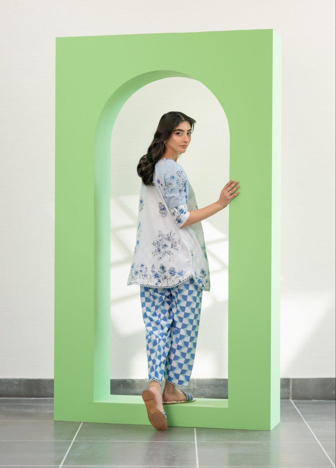 Eid Ki Misaal by Ayesha Somaya RTW Printed Lawn Silk 2 Piece Suit Cool Tide - Eid Collection