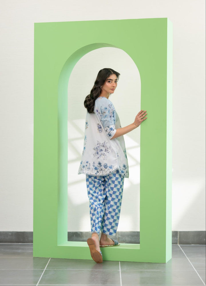 Eid Ki Misaal by Ayesha Somaya RTW Printed Lawn Silk 2 Piece Suit Cool Tide - Eid Collection