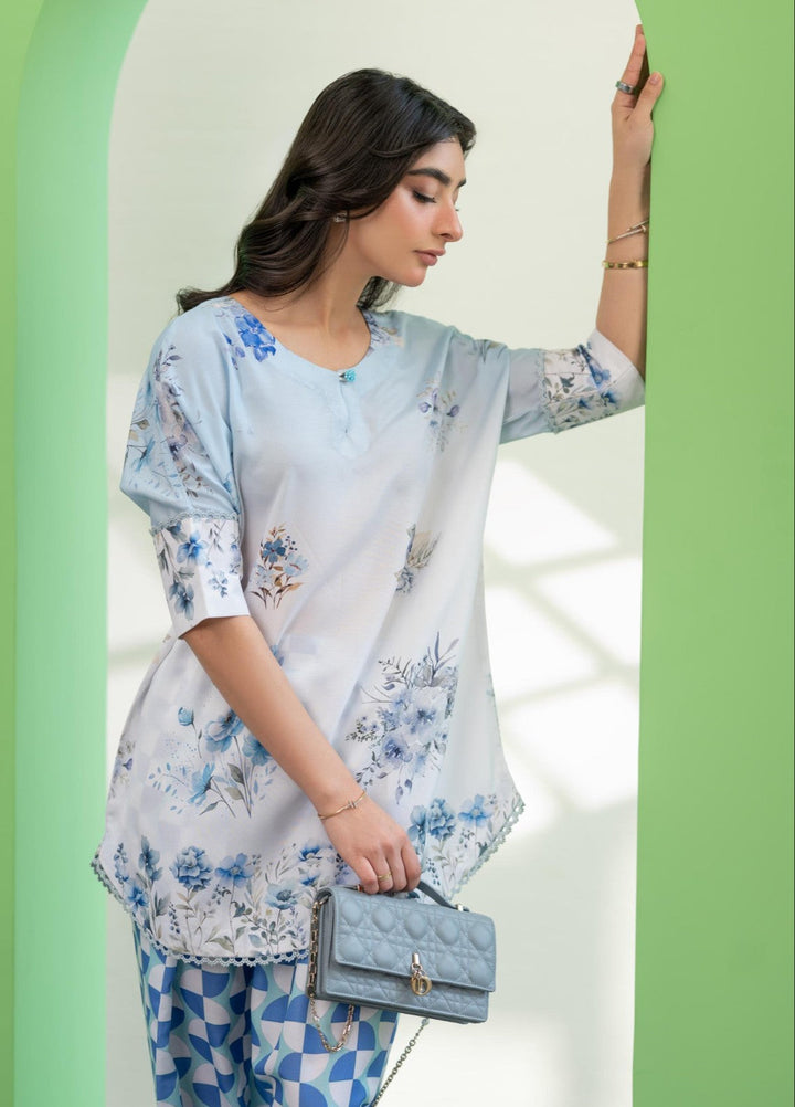 Eid Ki Misaal by Ayesha Somaya RTW Printed Lawn Silk 2 Piece Suit Cool Tide - Eid Collection