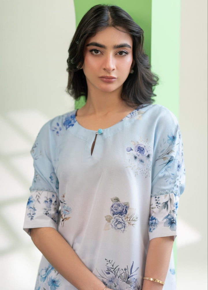 Eid Ki Misaal by Ayesha Somaya RTW Printed Lawn Silk 2 Piece Suit Cool Tide - Eid Collection