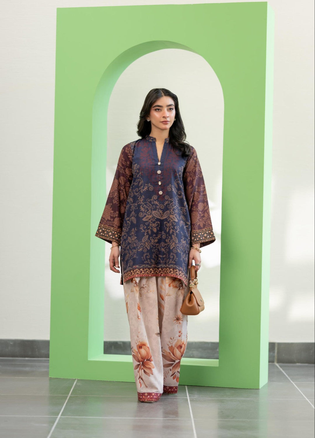 Eid Ki Misaal by Ayesha Somaya RTW Printed Lawn Silk 2 Piece Suit Plum Punch - Eid Collection