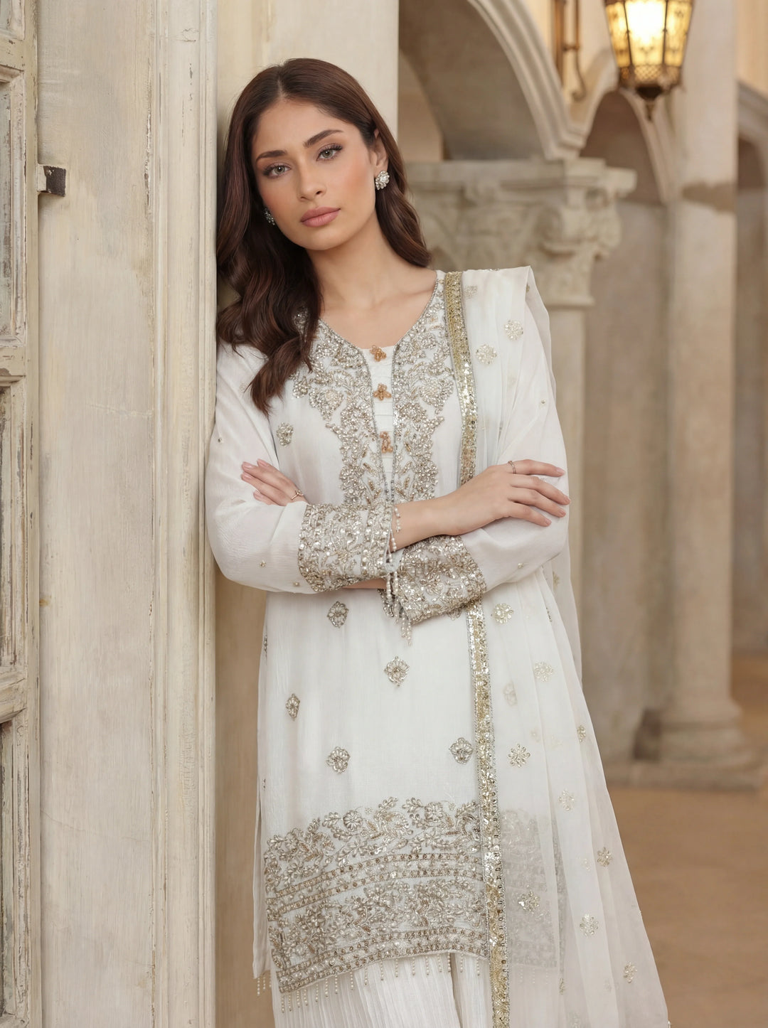 Ramz o Raaz by Ruby Suleiman Pret Hand work Raw Silk 3 Piece Suit Ivory Whisper - Festive Collection