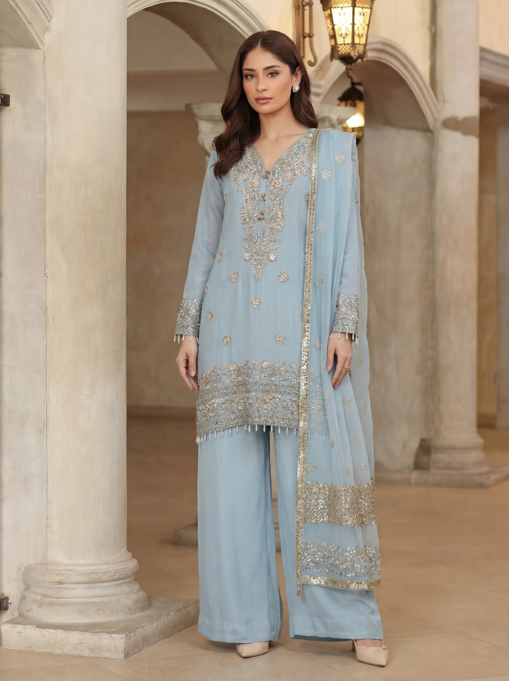 Ramz o Raaz by Ruby Suleiman Pret Hand work Raw Silk 3 Piece Suit Crystal Dream - Festive Collection