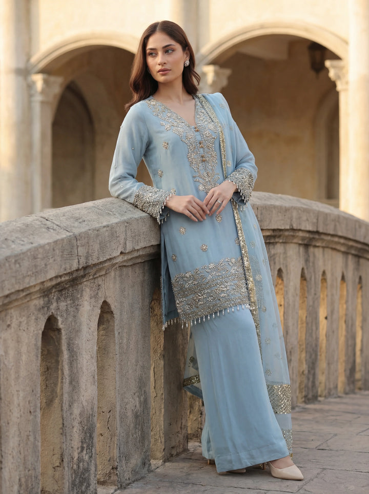 Ramz o Raaz by Ruby Suleiman Pret Hand work Raw Silk 3 Piece Suit Crystal Dream - Festive Collection