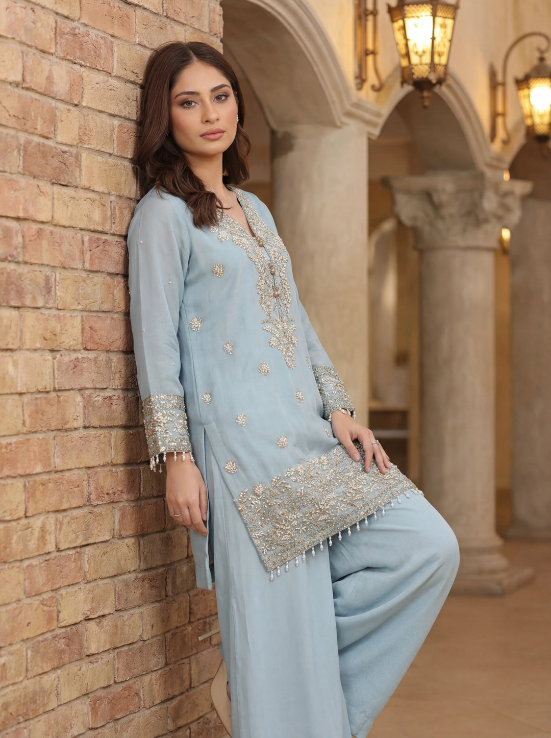 Ramz o Raaz by Ruby Suleiman Pret Hand work Raw Silk 3 Piece Suit Crystal Dream - Festive Collection