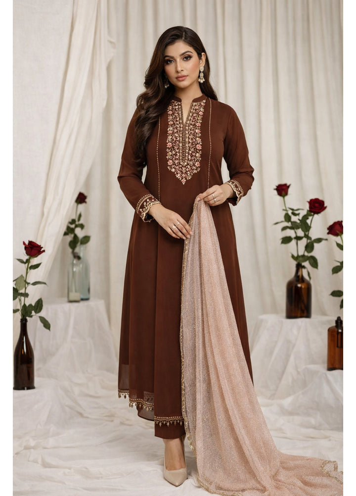 Madiha Gohar Women RTW Embossed Chiffon Shimmer 3 Piece AYRA - Casual Collection