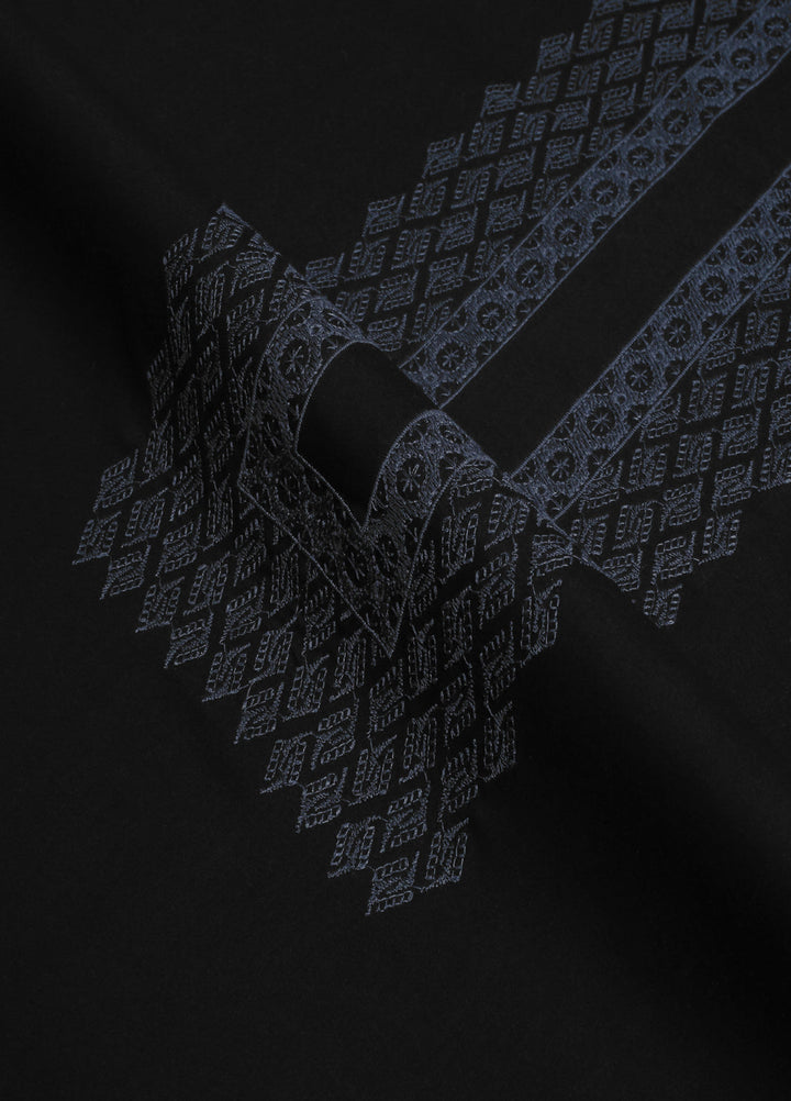 Cotton Valley by Fabrich Unstitched Embroidered Contrast Cotton-Thread Neckline Black Kameez Shlawar - Summer Collection