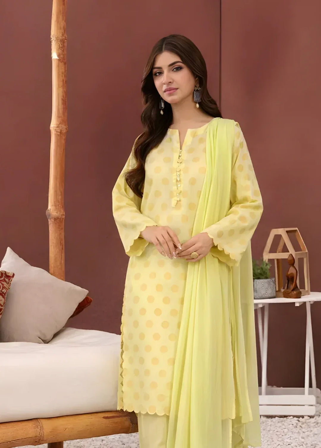 Ayla Studio RTW Printed Premium Dobby Woven 3 Piece Lemon Baft - Eid Collection