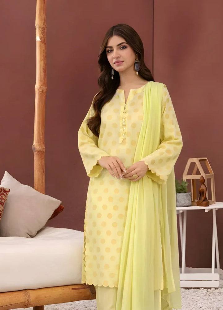 Ayla Studio RTW Printed Premium Dobby Woven 3 Piece Lemon Baft - Eid Collection