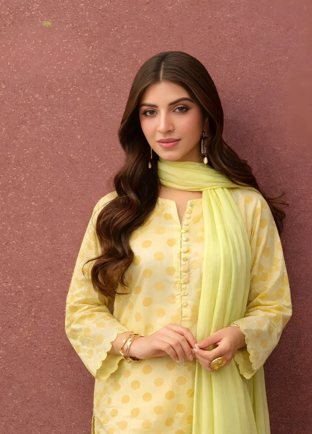 Ayla Studio RTW Printed Premium Dobby Woven 3 Piece Lemon Baft - Eid Collection