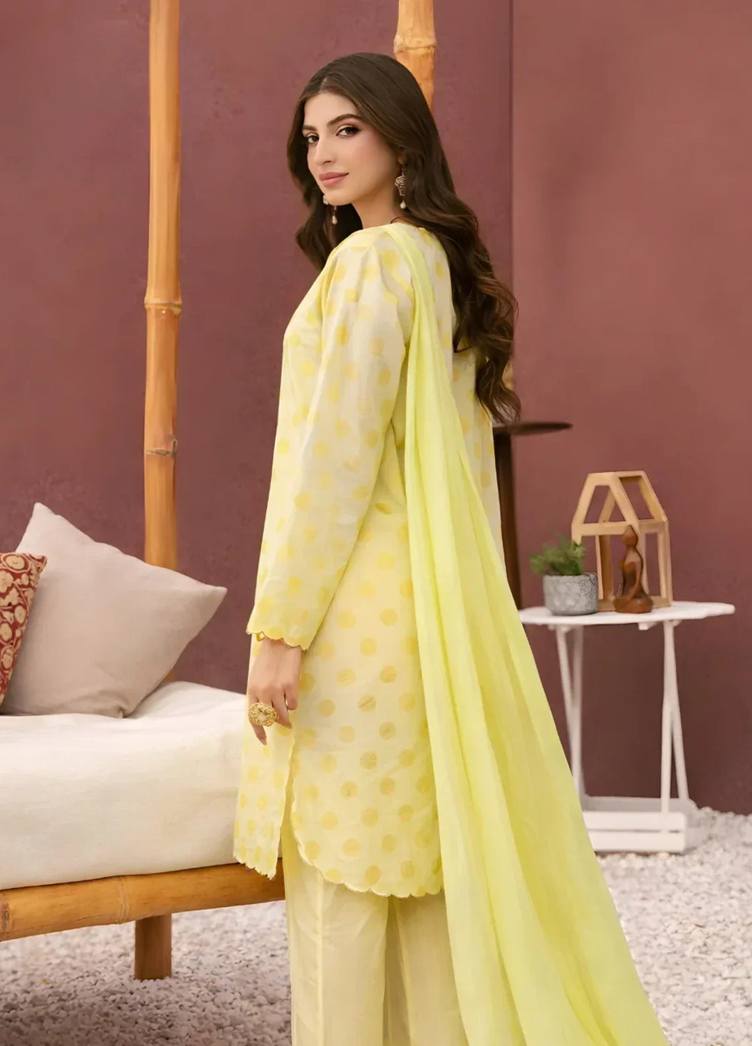 Ayla Studio RTW Printed Premium Dobby Woven 3 Piece Lemon Baft - Eid Collection