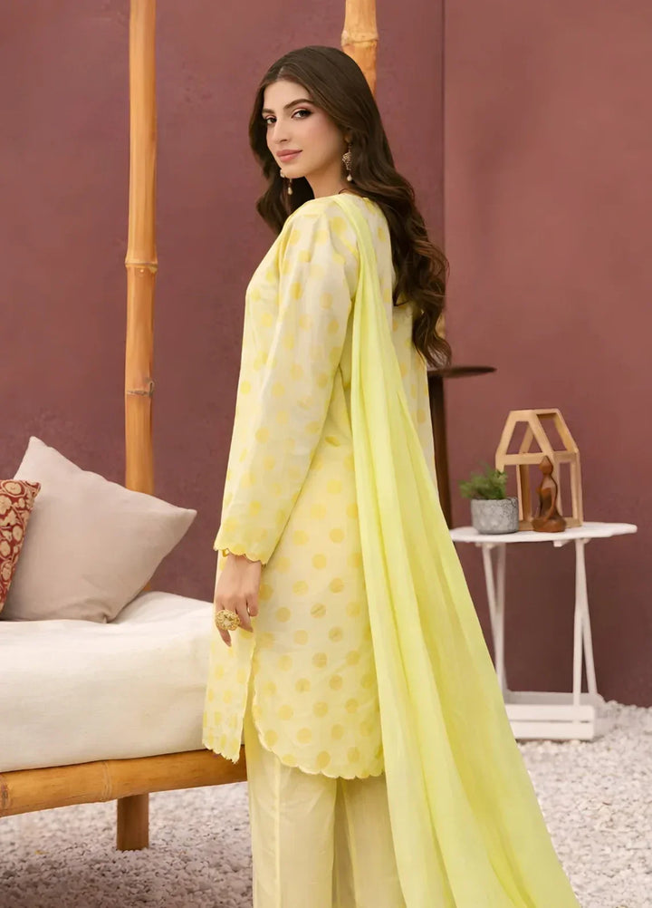 Ayla Studio RTW Printed Premium Dobby Woven 3 Piece Lemon Baft - Eid Collection
