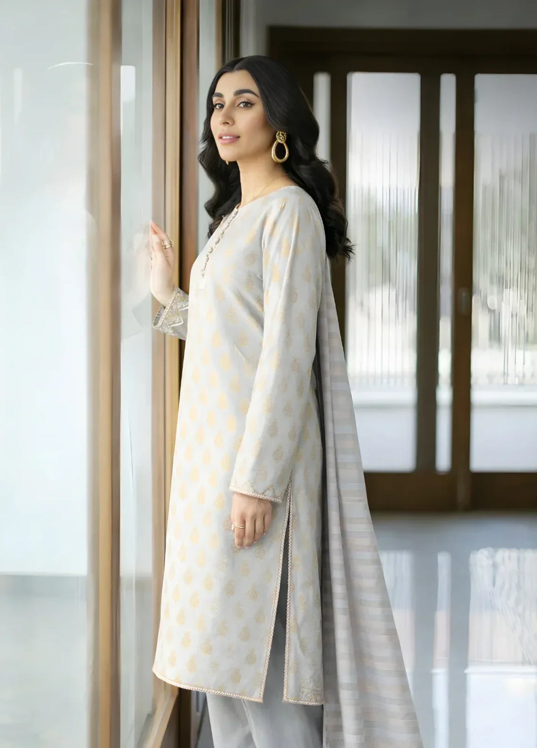 Ayla Studio RTW Printed Premium Jacquard 3 Piece Sahab Baft - Eid Collection