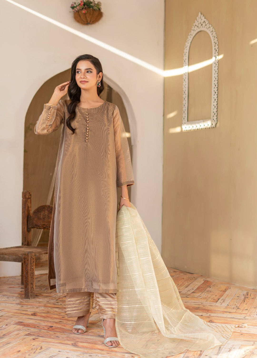 Madiha Gohar Women RTW Embossed Cotton Net 3 Piece Zarnah - Eid Collection