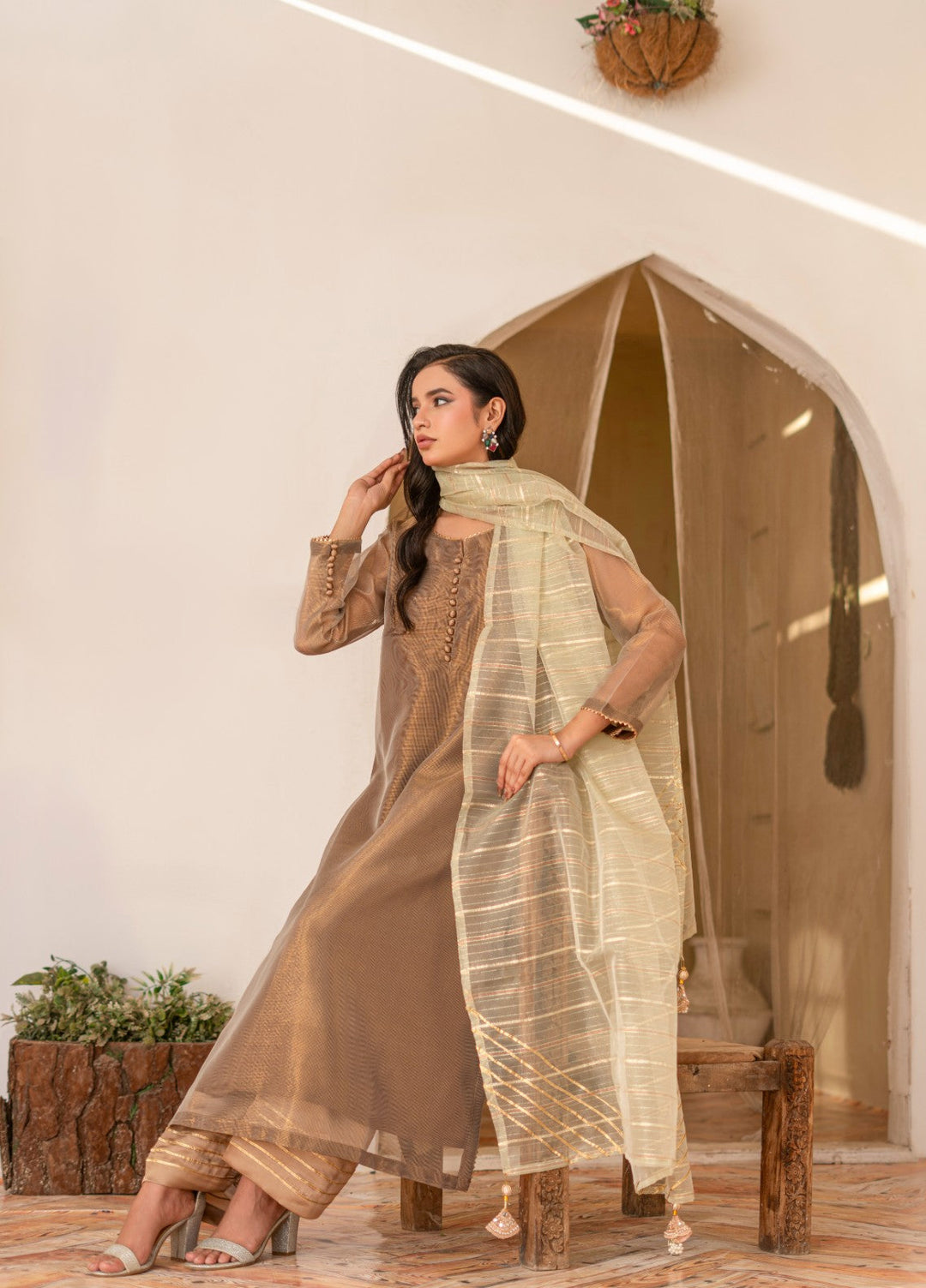 Madiha Gohar Women RTW Embossed Cotton Net 3 Piece Zarnah - Eid Collection