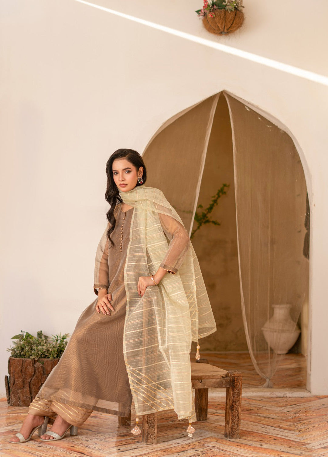 Madiha Gohar Women RTW Embossed Cotton Net 3 Piece Zarnah - Eid Collection