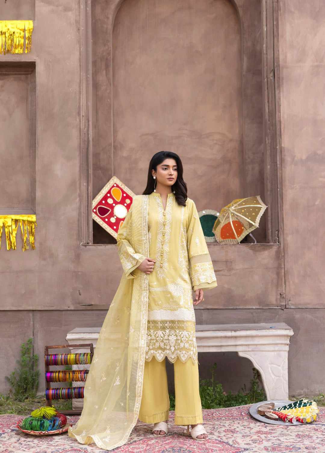 Mah e Noor by Tessa Women Embroidered Lawn 3 Piece Suit Lemon Luxe - Festive Collection