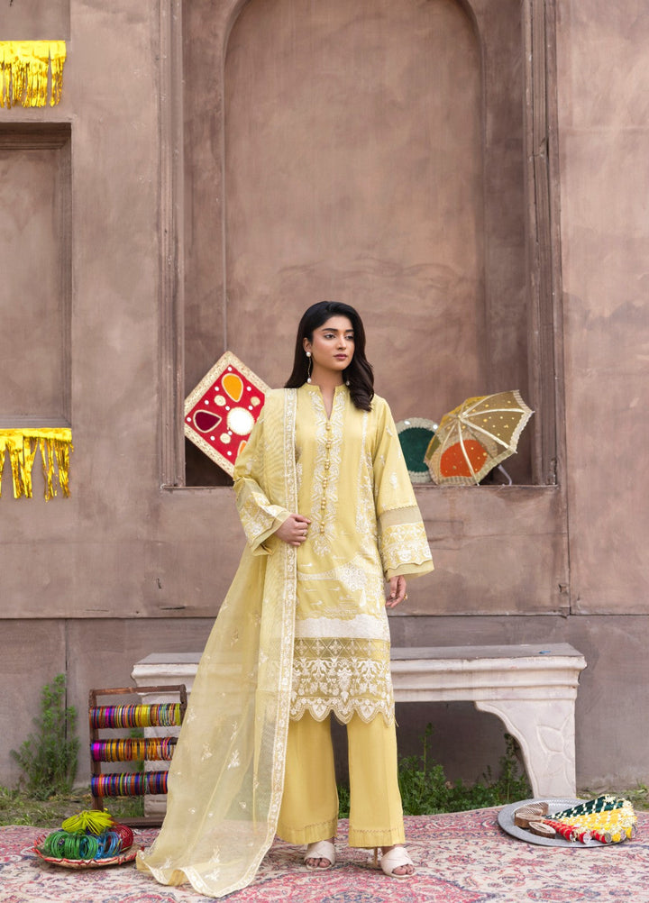 Mah e Noor by Tessa Women Embroidered Lawn 3 Piece Suit Lemon Luxe - Festive Collection