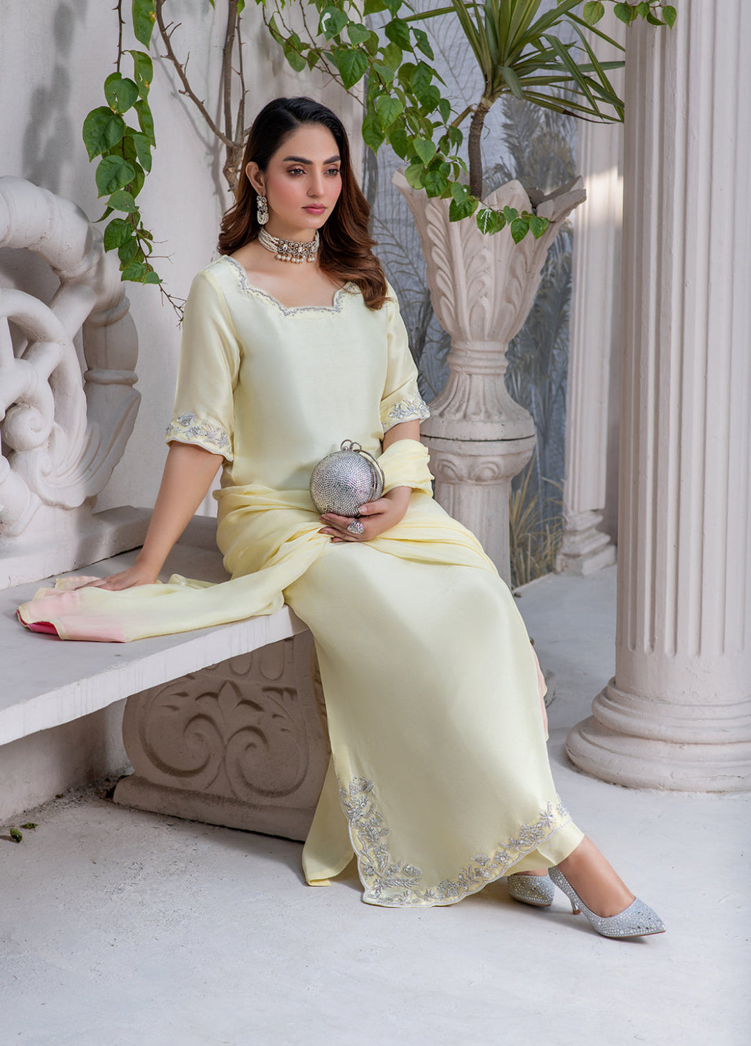 Lumi Luxury by Fajr Khan RTW Hand work Sheesha Silk 3 Piece Ruva - Festive Collection