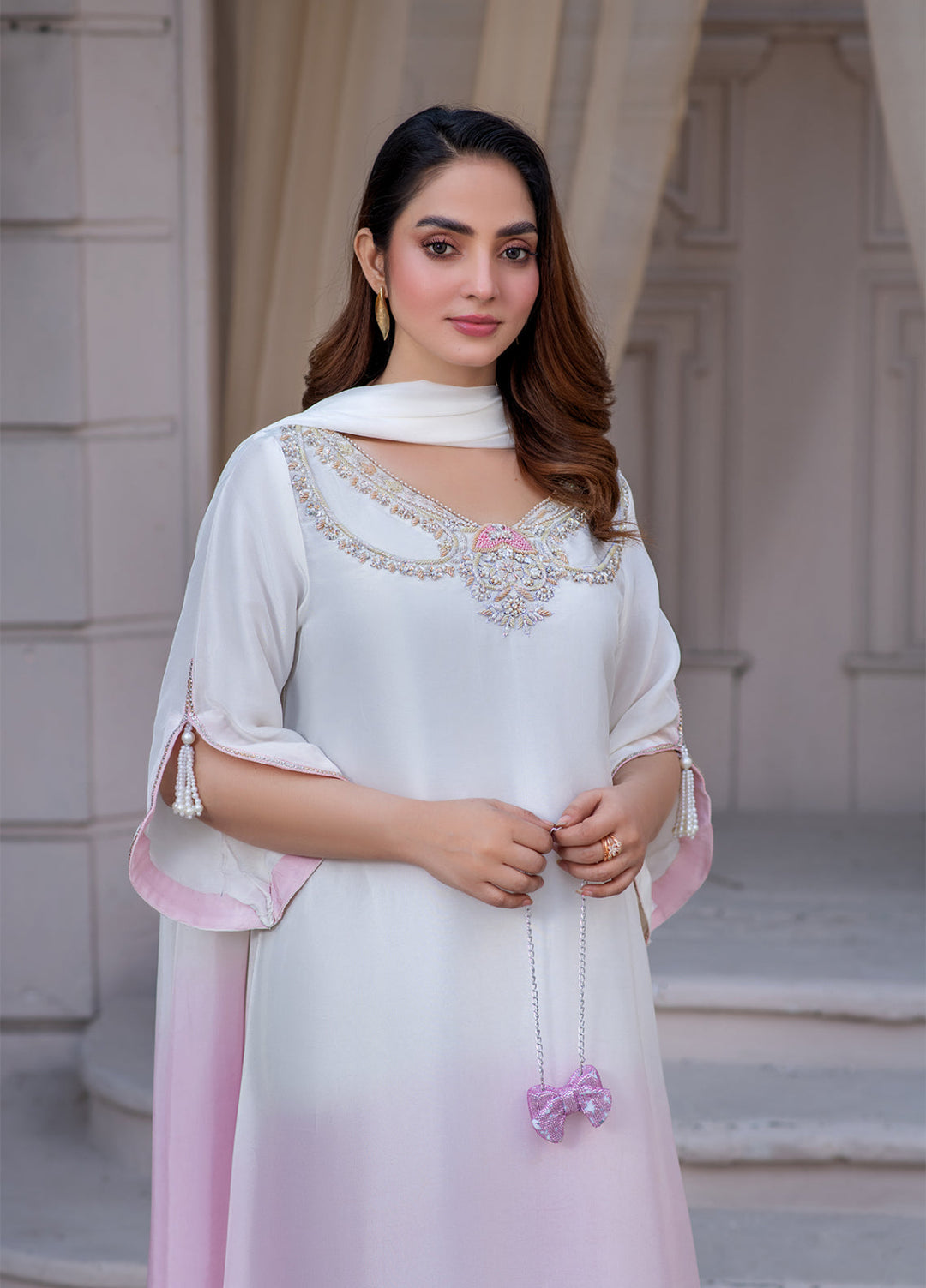 Lumi Luxury by Fajr Khan RTW Hand work Sheesha Silk 3 Piece Ombre - Festive Collection