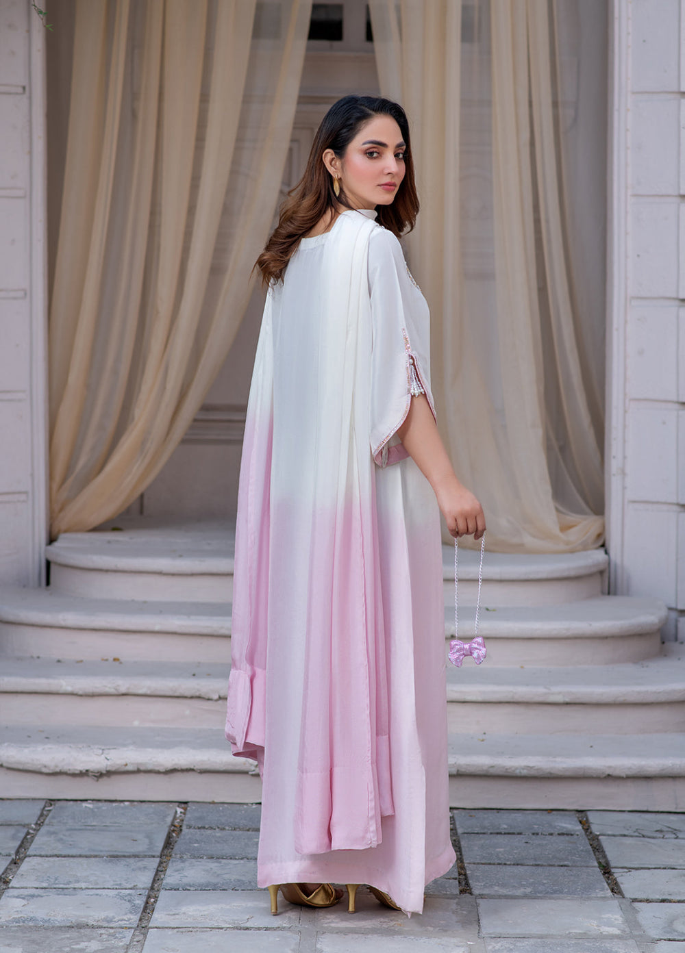 Lumi Luxury by Fajr Khan RTW Hand work Sheesha Silk 3 Piece Ombre - Festive Collection