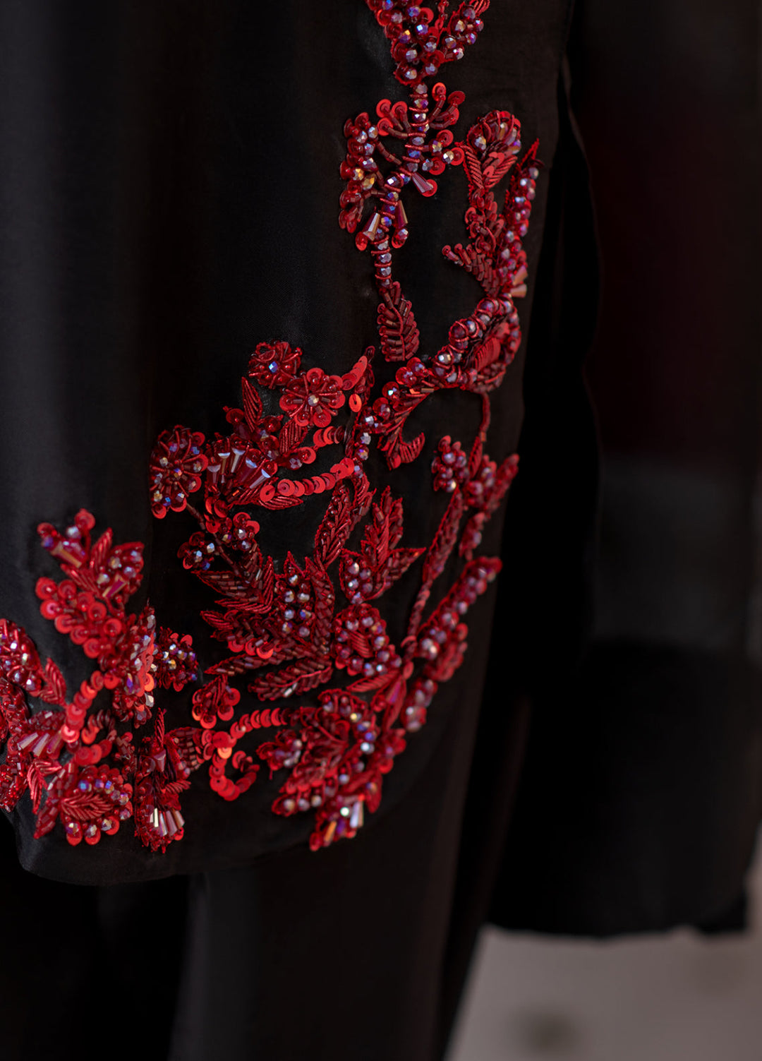 Lumi Luxury by Fajr Khan RTW Hand work Sheesha Silk 3 Piece Noir - Festive Collection