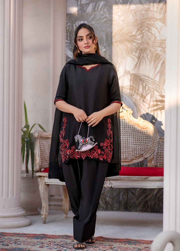 Lumi Luxury by Fajr Khan RTW Hand work Sheesha Silk 3 Piece Noir - Festive Collection