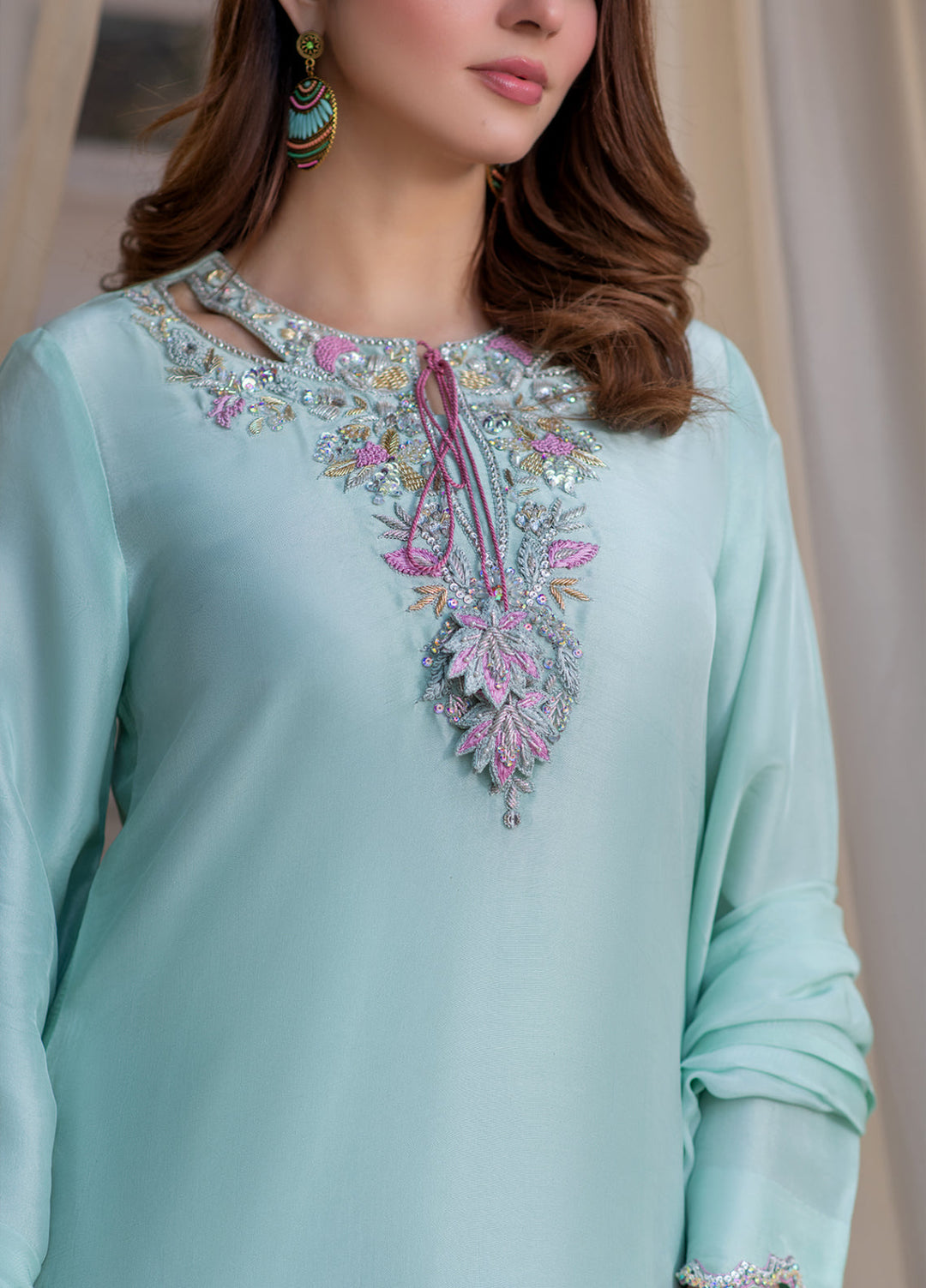 Lumi Luxury by Fajr Khan RTW Hand work Sheesha Silk 3 Piece Cyme - Festive Collection