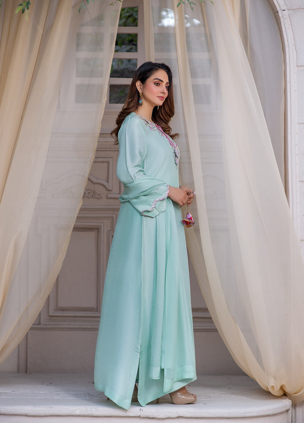 Lumi Luxury by Fajr Khan RTW Hand work Sheesha Silk 3 Piece Cyme - Festive Collection
