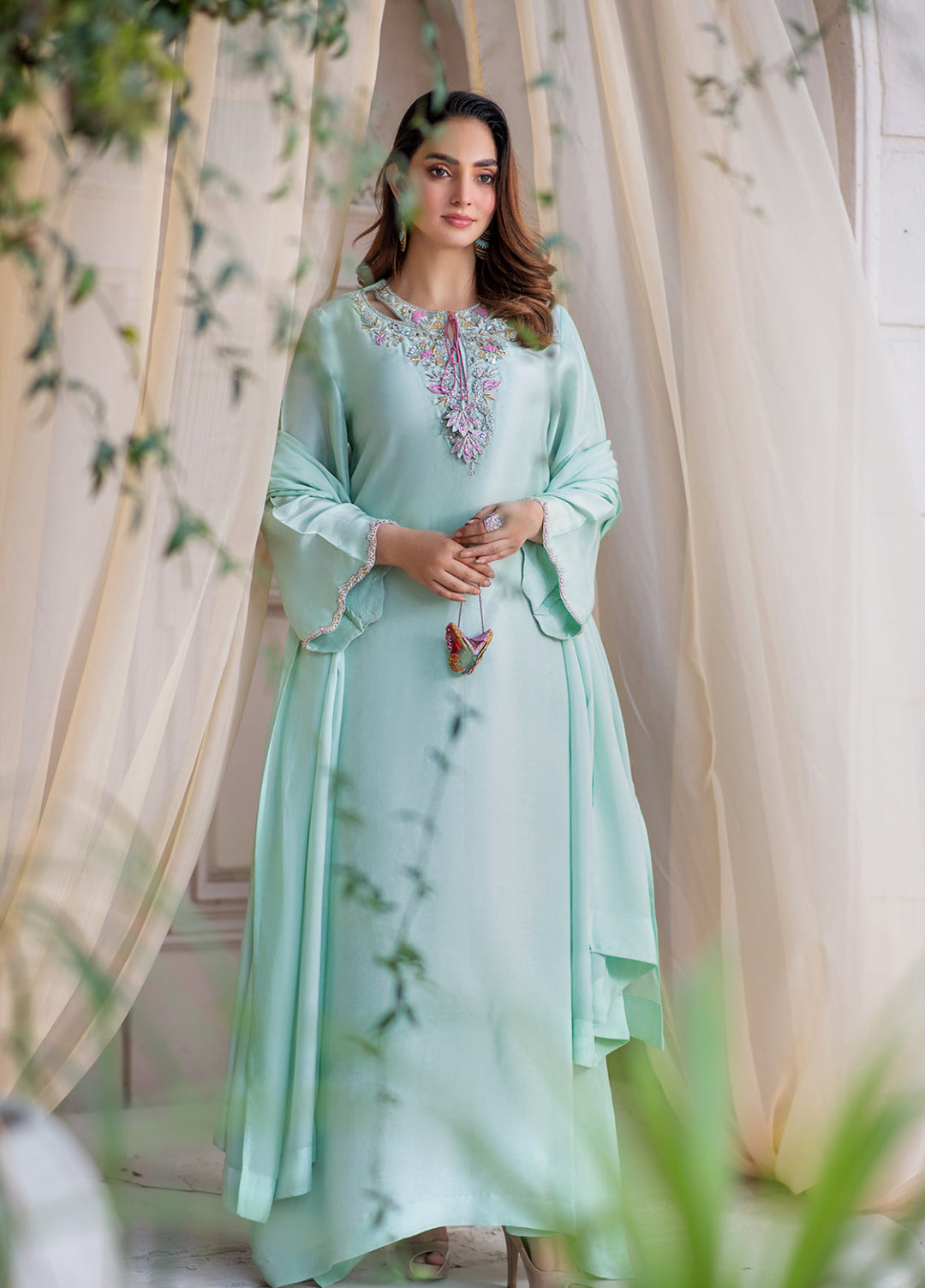 Lumi Luxury by Fajr Khan RTW Hand work Sheesha Silk 3 Piece Cyme - Festive Collection