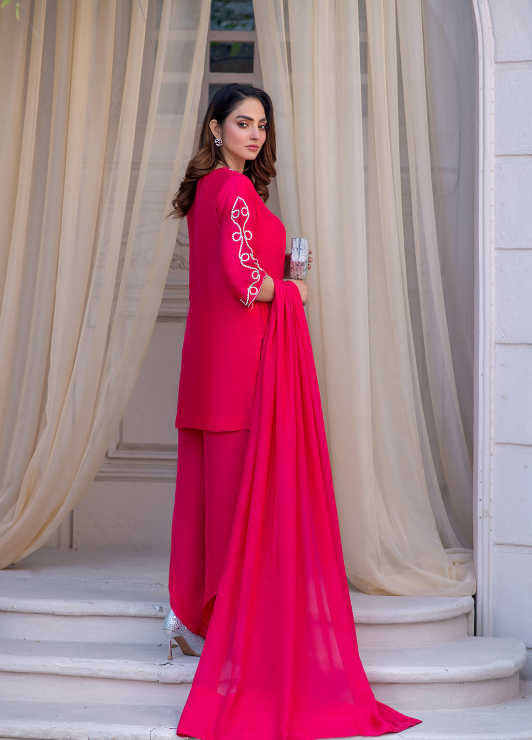 Lumi Luxury by Fajr Khan RTW Hand work Sheesha Silk 3 Piece Scarlet - Festive Collection
