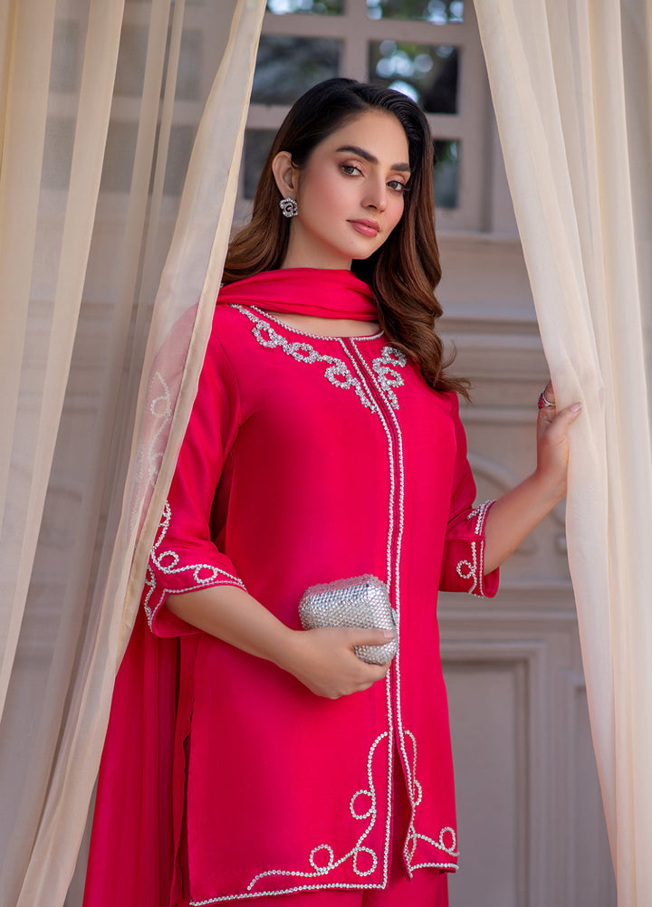 Lumi Luxury by Fajr Khan RTW Hand work Sheesha Silk 3 Piece Scarlet - Festive Collection