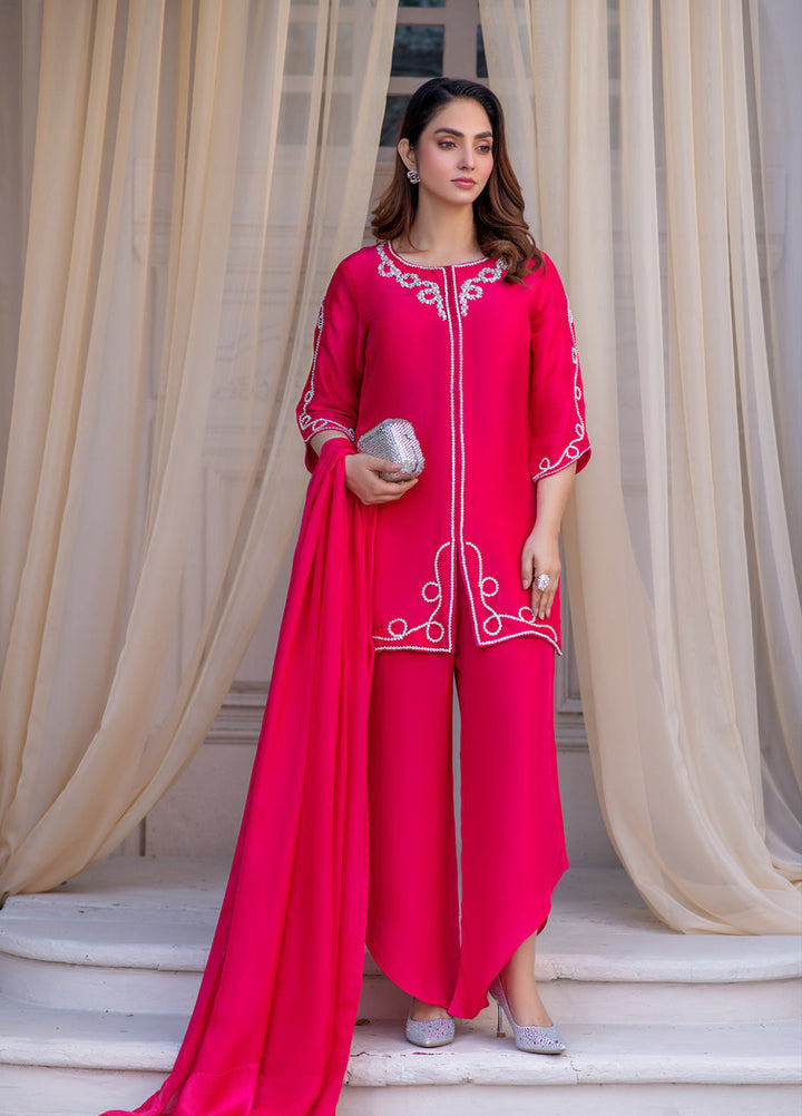 Lumi Luxury by Fajr Khan RTW Hand work Sheesha Silk 3 Piece Scarlet - Festive Collection