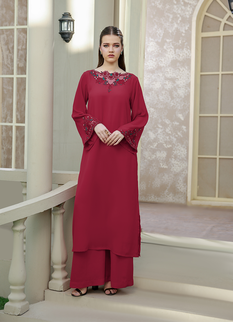Ripret Women RTW Embroidered Double Georgette 2 Piece Ruby Rush - Eid Collection