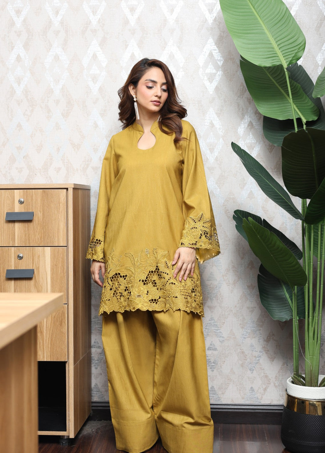 Essential Clothing by Tessa Women RTW Embroidered Silk 2 Piece Suit Golden Patel - Casual Collection