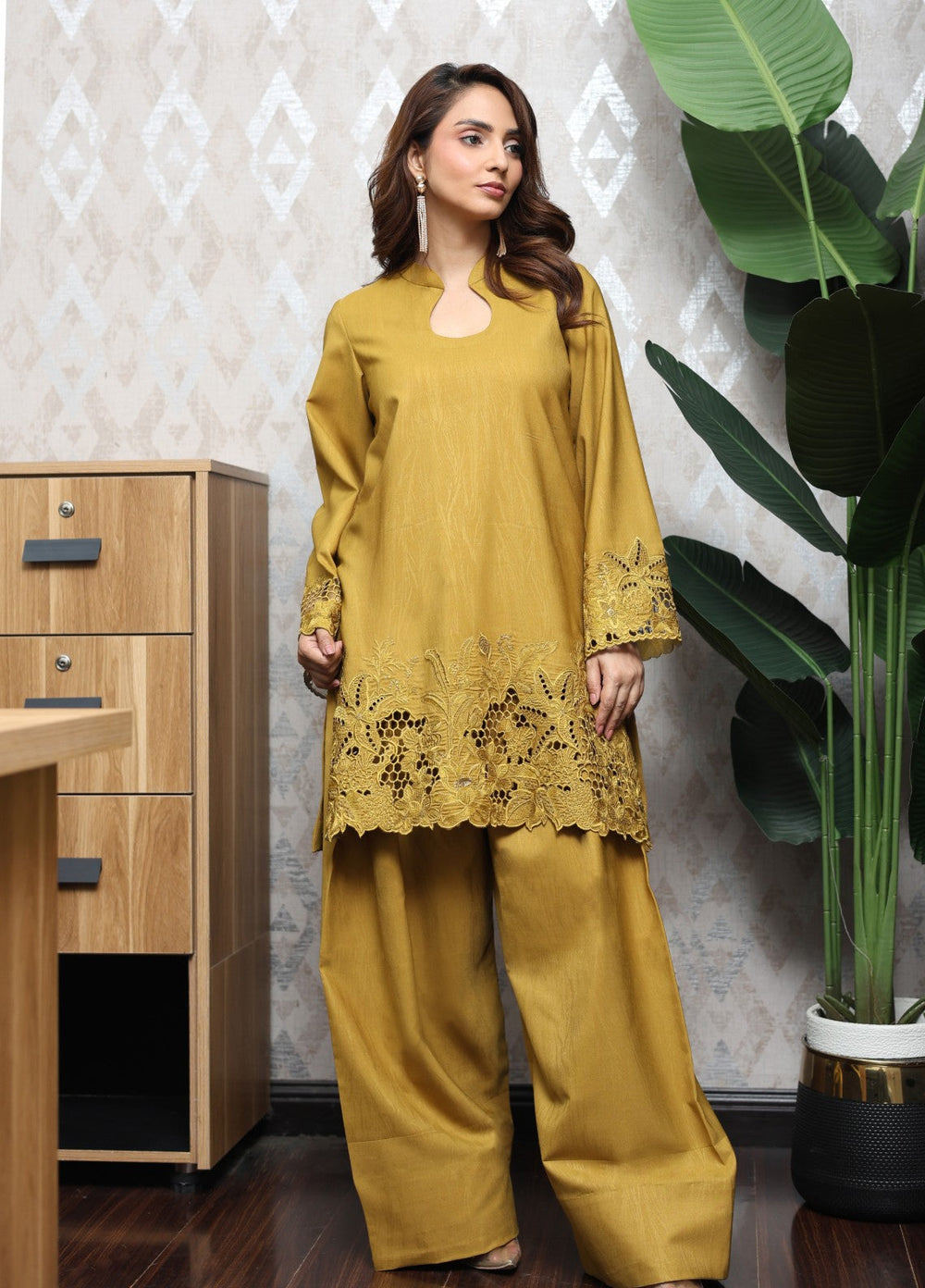 Essential Clothing by Tessa Women RTW Embroidered Silk 2 Piece Suit Golden Patel - Casual Collection