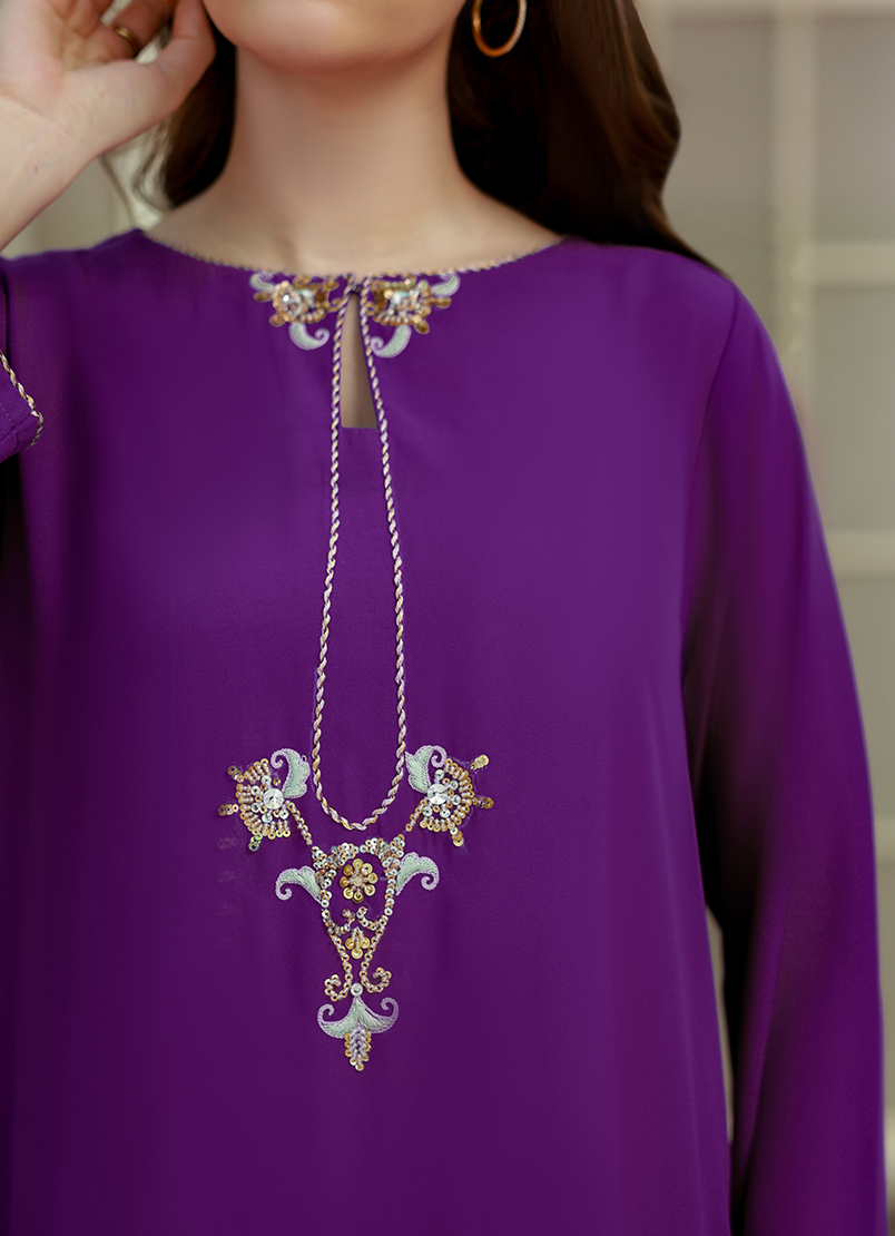 Ripret Women RTW Embroidered Double Georgette 2 Piece Purple Nate - Eid Collection