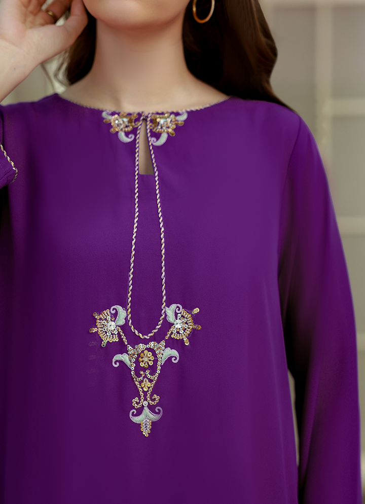 Ripret Women RTW Embroidered Double Georgette 2 Piece Purple Nate - Eid Collection