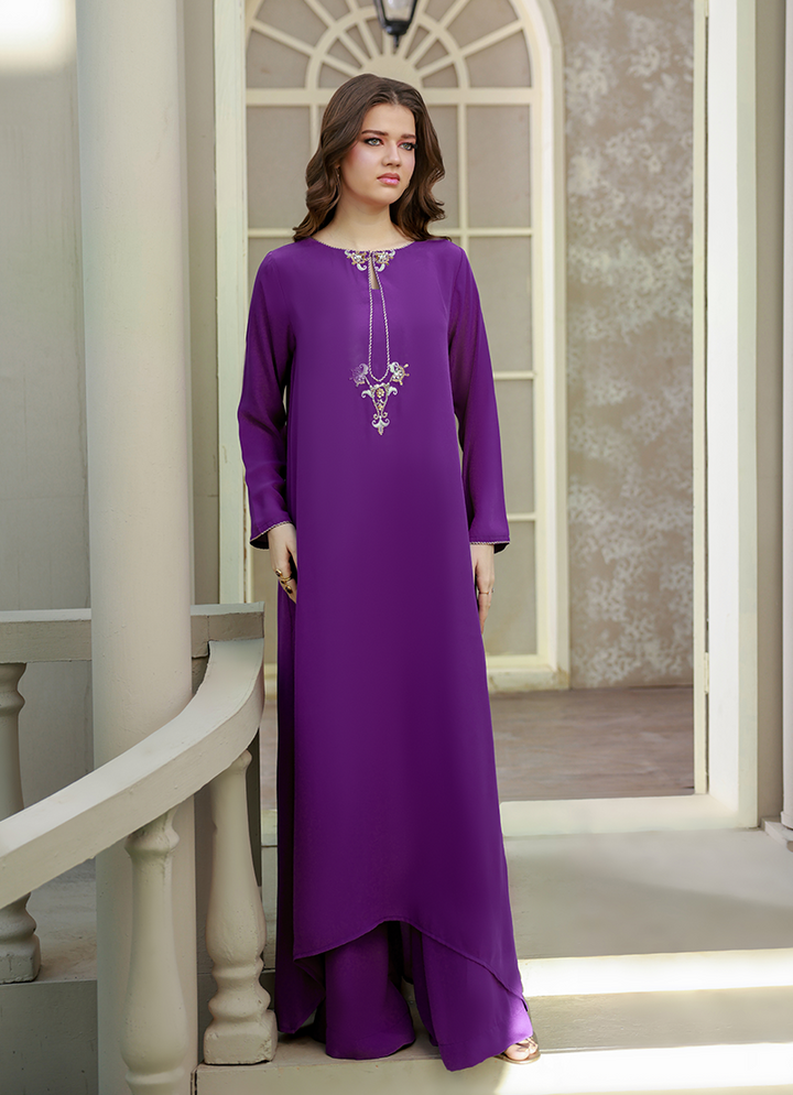 Ripret Women RTW Embroidered Double Georgette 2 Piece Purple Nate - Eid Collection