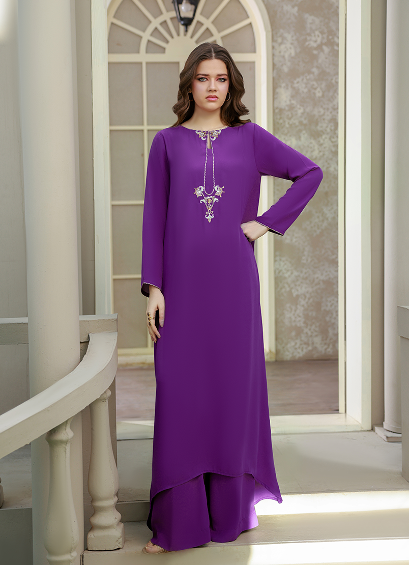 Ripret Women RTW Embroidered Double Georgette 2 Piece Purple Nate - Eid Collection