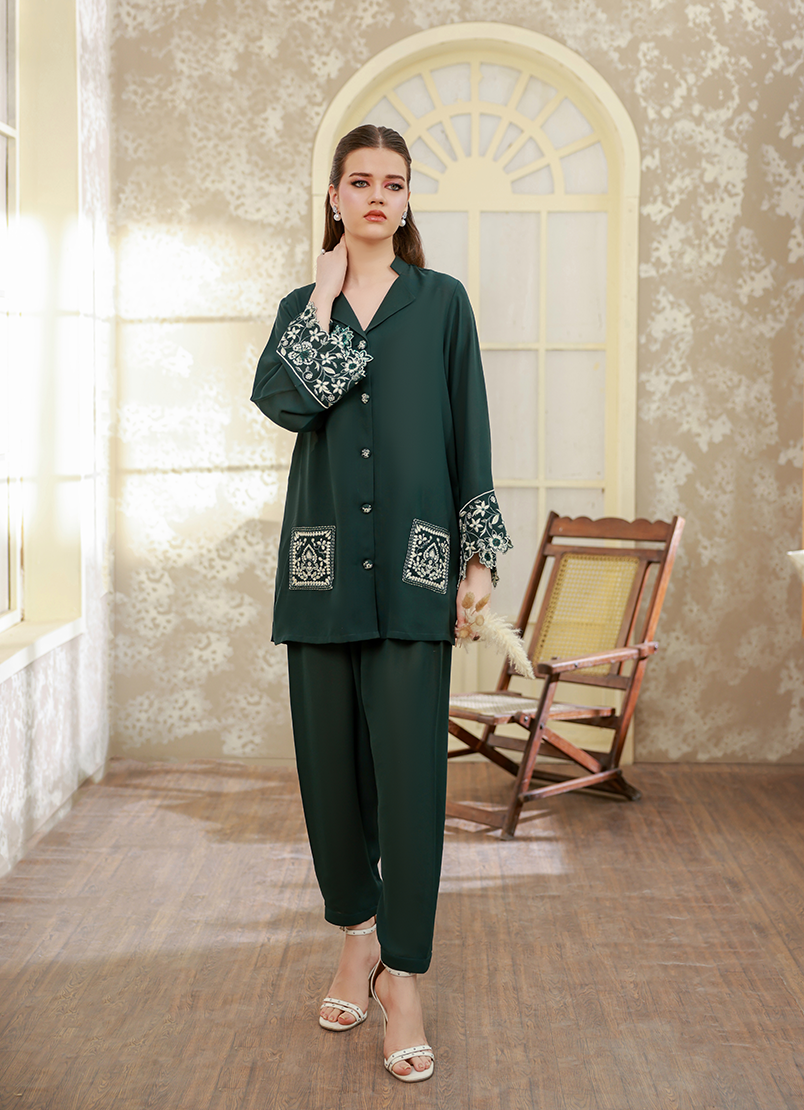 Ripret Women RTW Embroidered Double Georgette 2 Piece Mosswood - Eid Collection