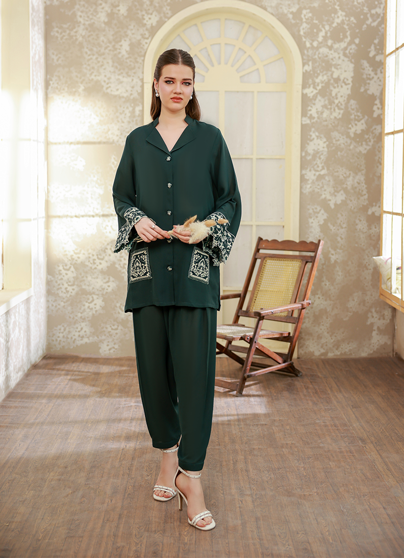 Ripret Women RTW Embroidered Double Georgette 2 Piece Mosswood - Eid Collection
