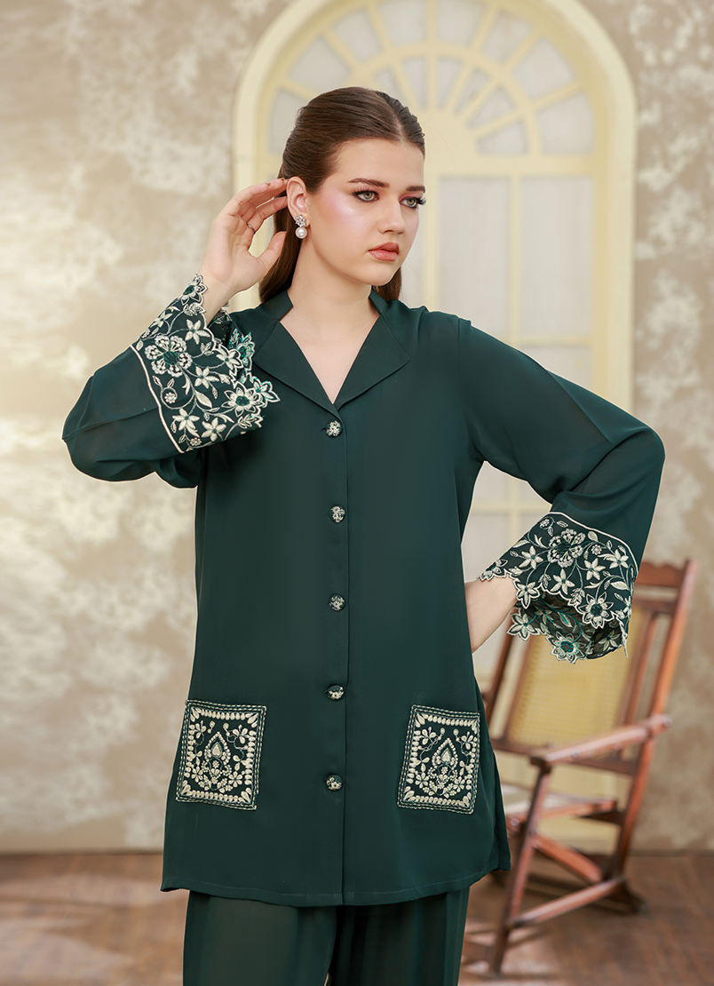 Ripret Women RTW Embroidered Double Georgette 2 Piece Mosswood - Eid Collection
